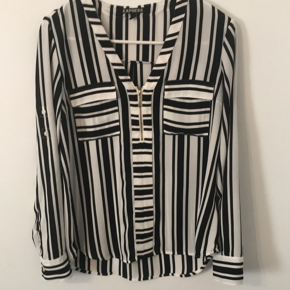 Black and White Blouse With Gold Zipper